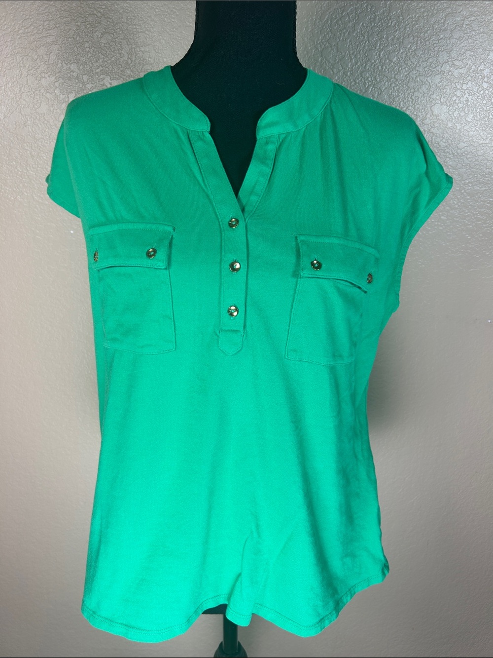 Talbots Emerald Green Short Sleeve Pocket Henley